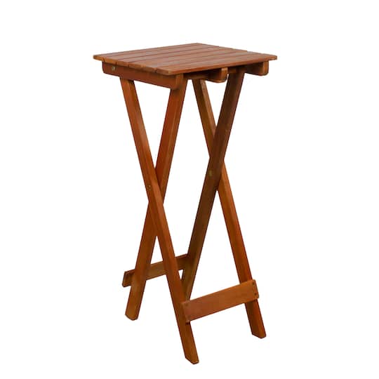 26&#x22; Light Brown Acacia Wood Outdoor Folding Accent Table